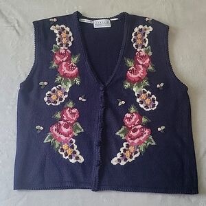 Vintage Jantzen Floral Sweater Vest XL Grandma